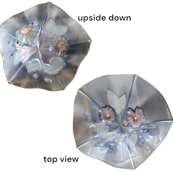 1980s Mikasa Crystal Floral Pastel Pink Purple Calypso Serving Bowl Centerpiece - Picture 3 of 5